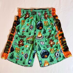 Flow Society Camp Lacrosse Shorts Boys Large Summer Camping Smokey Bear Raccoons